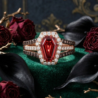 Sotiya Halo Coffin Cut Coffee Engagement Ring Sterling Silver-Sotiya