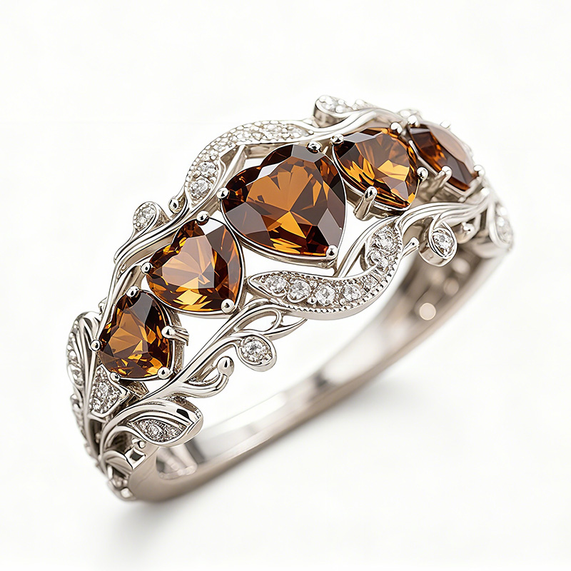 Sotiya Heart Cut Vintage Filigree Coffee Wedding Ring Band Sterling Silver-Sotiya