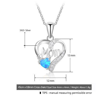 Sotiya Heart Shaped Opal MOM Necklace Sterling Silver-Sotiya