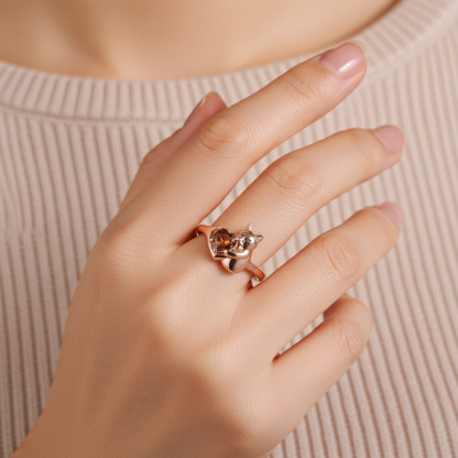 Sotiya Grumpy Cat Embraces Love Heart Coffee Cocktail Ring-Sotiya