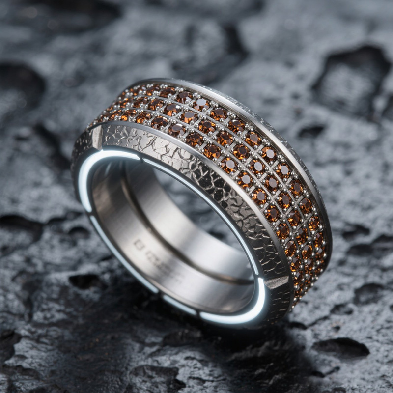 Sotiya Cluster Coffee Bevelled Edge Men's Wedding Ring Eternity Band Sterling Silver-Sotiya