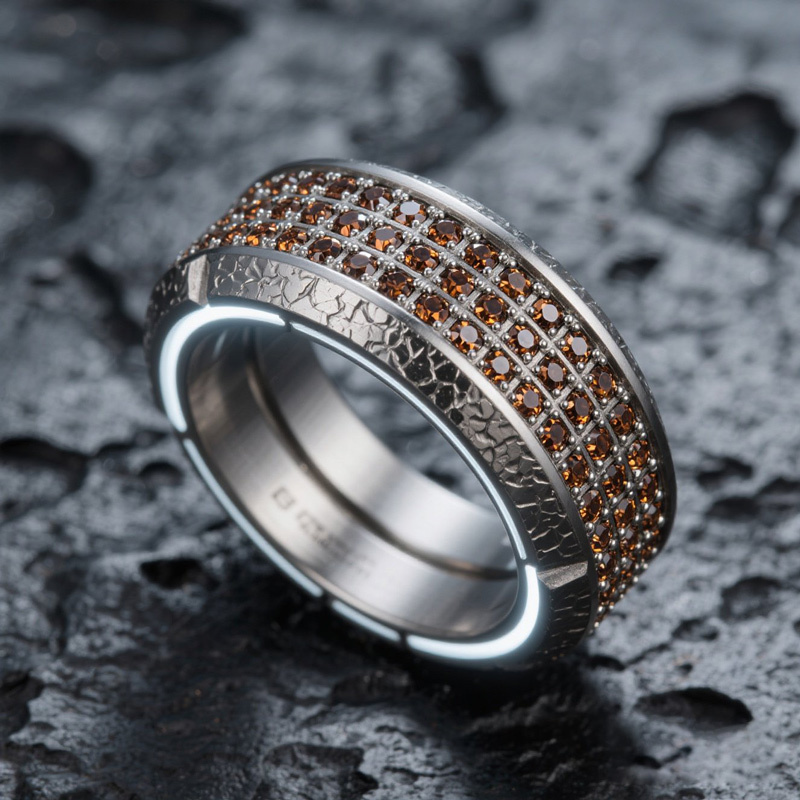 Sotiya Cluster Coffee Bevelled Edge Men's Wedding Ring Eternity Band Sterling Silver-Sotiya