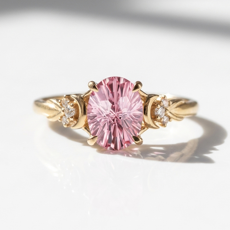 Sotiya Moon Design Pink Oval Fantasy Starbrite Cut Engagement Ring Sterling Silver-Sotiya