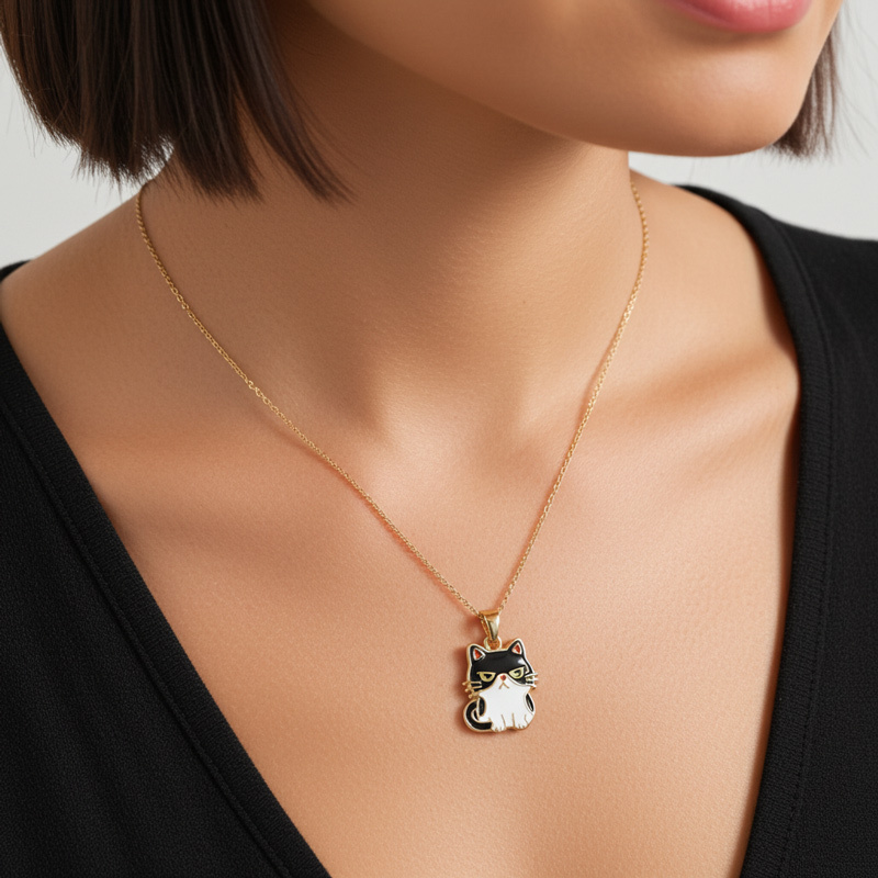 Sotiya Grumpy Cat Enamel Pendant Necklace-Sotiya