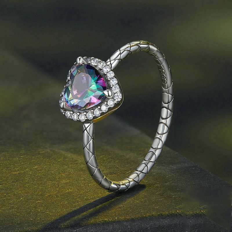 Sotiya Halo Heart Cut Rainbow Stone Engagement Ring Sterling Silver-Sotiya