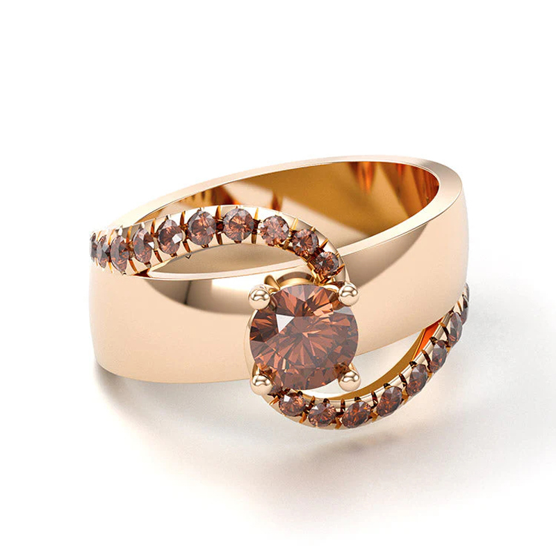 Sotiya Bypass Round Cut Cigar Coffee Engagement Ring Sterling Silver