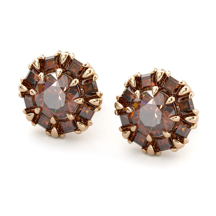 Sotiya Halo Round Cut Coffee Stud Earrings Sterling Silver-Sotiya