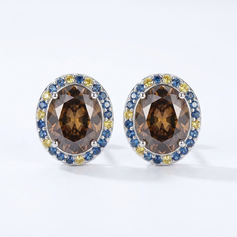 Sotiya Artist Collection Famous Painting Starry Night Coffee Halo Round Cut Stud Earrings Sterling Silver