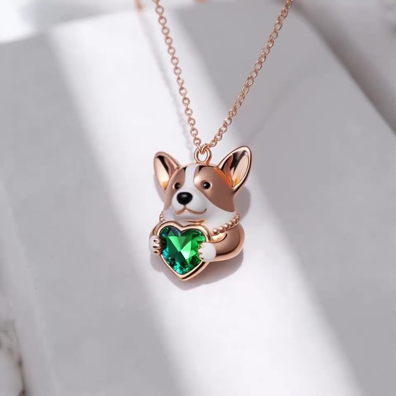 Sotiya Corgi Embraces Love Heart Birthstone Necklace-Sotiya