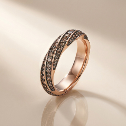 Sotiya Twill Round Cut Coffee Women's Wedding Ring Sterling Silver