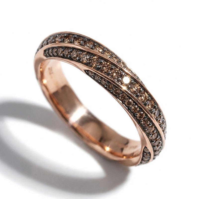 Sotiya Twill Round Cut Coffee Women's Wedding Ring Sterling Silver-Sotiya