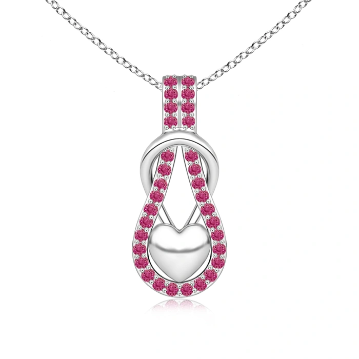 Sotiya Hot Pink Sapphire Infinity Knot with Puffed Heart Pendant Necklace Sterling Silver-Sotiya