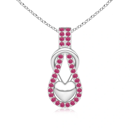 Sotiya Hot Pink Sapphire Infinity Knot with Puffed Heart Pendant Necklace Sterling Silver-Sotiya