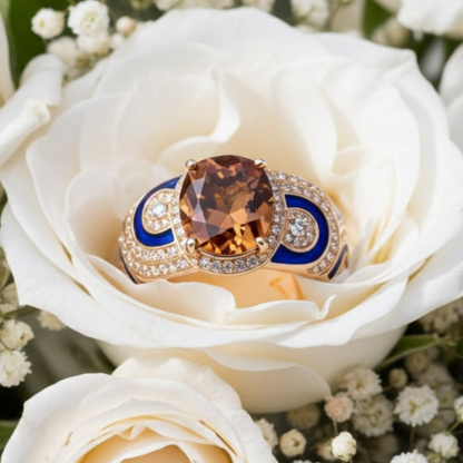 Sotiya Artist Collection Famous Painting Starry Night Halo Oval Cut Chocolate Engagement Ring Sterling Silver-Sotiya