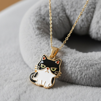 Sotiya Grumpy Cat Enamel Pendant Necklace-Sotiya