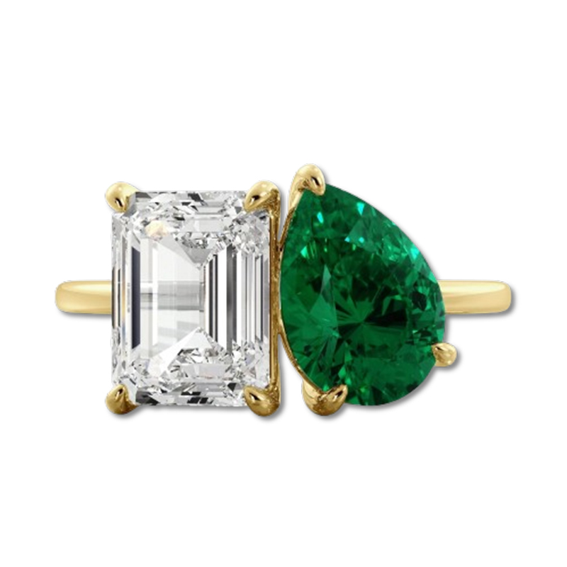 Sotiya 12 Birthstones Toi et Moi Emerald and Pear Cut Two Stone Engagement Ring Sterling Silver-Sotiya