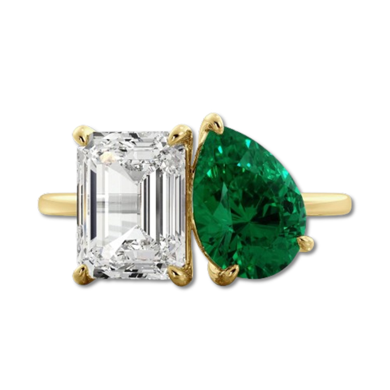 Sotiya 12 Birthstones Toi et Moi Emerald and Pear Cut Two Stone Engagement Ring Sterling Silver-Sotiya