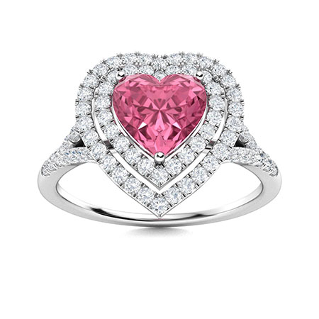 Sotiya Customizable 12 Birthstone Double Halo Heart Cut Engagement Ring Sterling Silver
