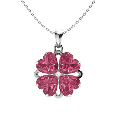 Sotiya Customizable 12 Birthstones Four Leaf Clover Flower Heart Cut Necklace Sterling Silver-Sotiya