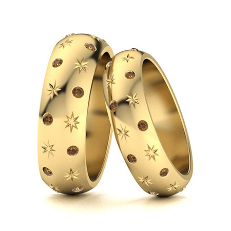 Sotiya Star Round Cut Coffee Couple Rings Sterling Silver