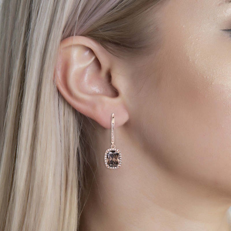 Sotiya Halo Cushion Cut Coffee Drop Earrings Sterling Silver