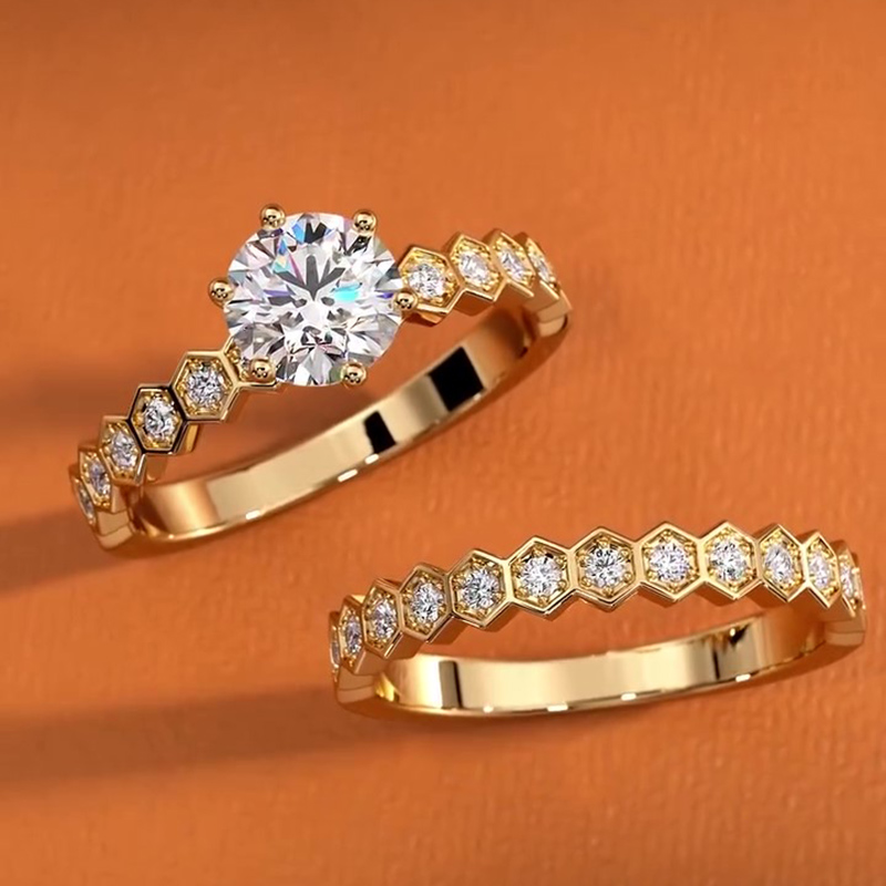 Sotiya Honeycomb Wedding Bridal Ring Set Sterling Silver-Sotiya