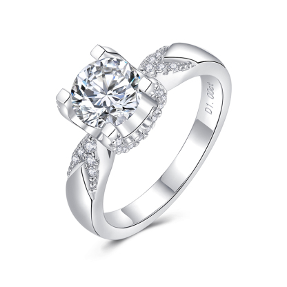 Sotiya Cathedral Round Cut Moissanite Engagement Ring Sterling Silver-Sotiya