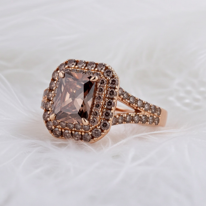 Sotiya Double Halo Radiant Cut Chocolate Engagement Ring Sterling Silver