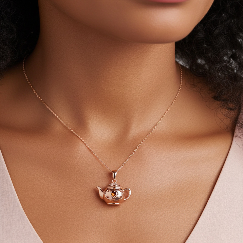 Sotiya Best Buds Teapot and Dancing Princess Heart Cut Chocolate Necklace Sterling Silver-Sotiya