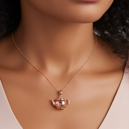 Sotiya Best Buds Teapot and Dancing Princess Heart Cut Chocolate Necklace Sterling Silver-Sotiya