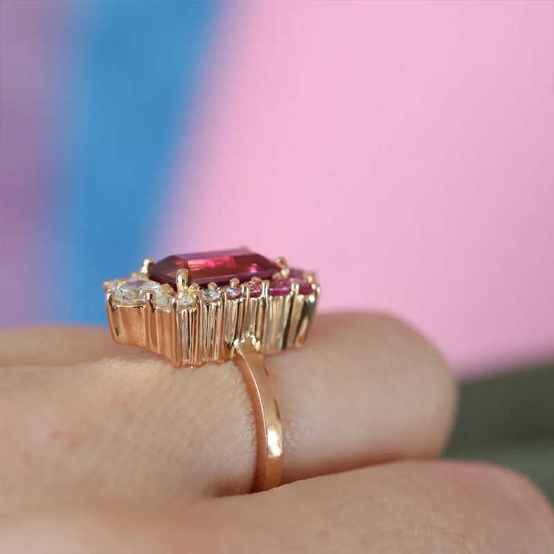 Sotiya Vintage Watermelon Emerald Cut Engagement Ring Sterling Silver-Sotiya