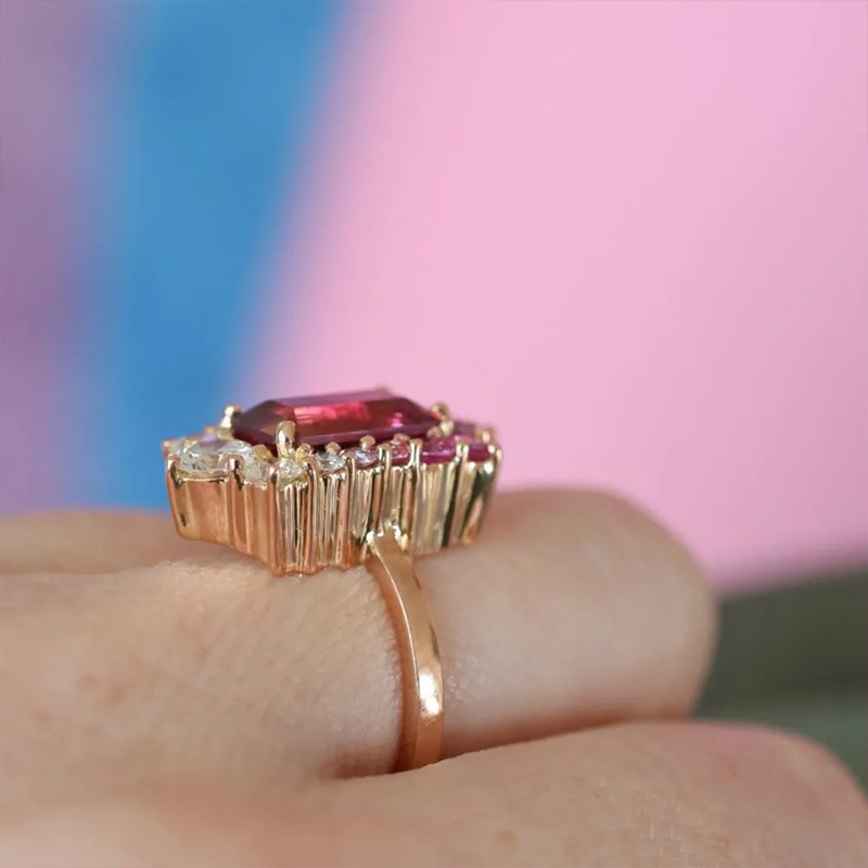 Sotiya Vintage Watermelon Emerald Cut Engagement Ring Sterling Silver-Sotiya