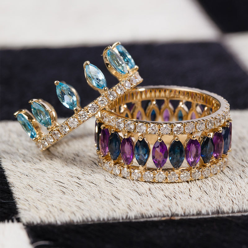 Sotiya 12 Birthstones Marquise Cut Mix and Match Stackable Eternity Ring Sterling Silver-Sotiya