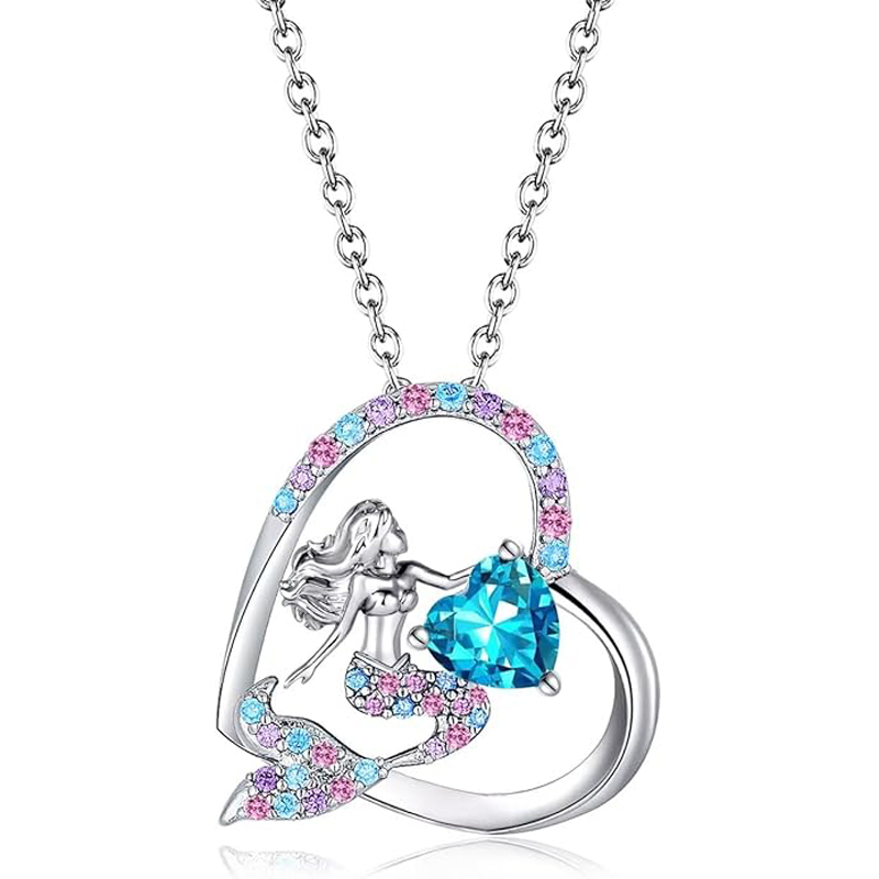 Sotiya Best Buds Mermaid Tail 12 Birthstones Heart Cut Necklace Sterling Silver-Sotiya