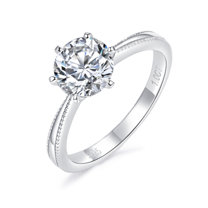 Sotiya Milgrain 6 Prong Round Cut Solitaire Moissanite Engagement Ring Sterling Silver-Sotiya