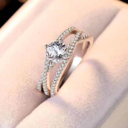 Sotiya Crossover Round Cut Moissanite Engagement Ring Sterling Silver-Sotiya