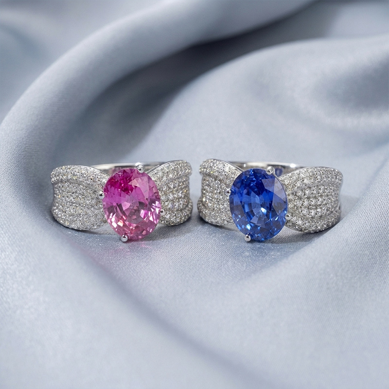 Sotiya Hot Pink/Lab Grown Sapphire Unique Oval Cut Engagement Ring Sterling Silver