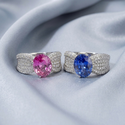 Sotiya Hot Pink/Lab Grown Sapphire Unique Oval Cut Engagement Ring Sterling Silver