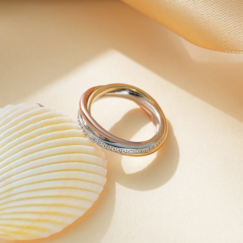 Sotiya Intertwined Three Tone Women's Wedding Ring Sterling Silver-Sotiya