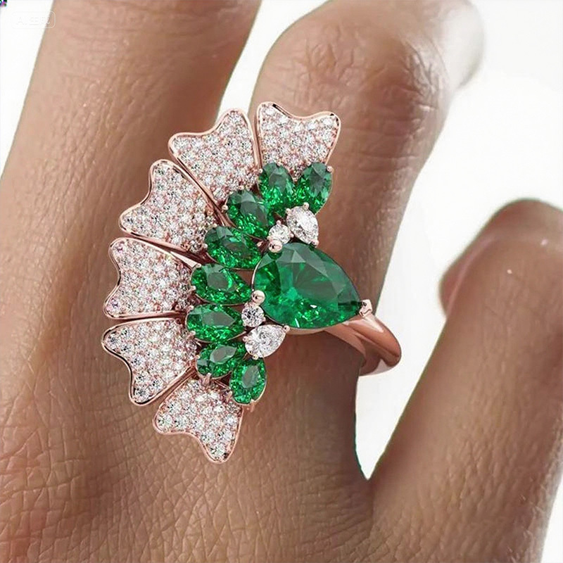 Sotiya Peacock Inspired Pear Cut Cocktail Ring Sterling Silver-Sotiya