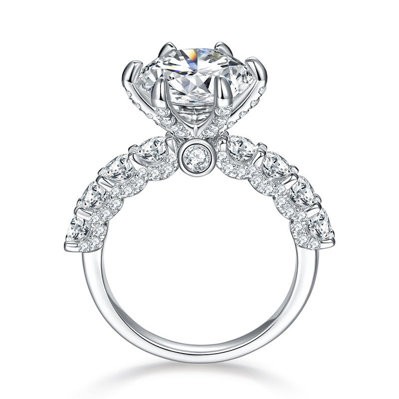 Sotiya 6 Prong Side Stones Round Cut Moissanite Engagement Ring Sterling Silver-Sotiya