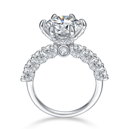 Sotiya 6 Prong Side Stones Round Cut Moissanite Engagement Ring Sterling Silver-Sotiya