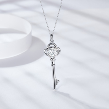 Sotiya Key Design Bezel Set Round Cut Moissanite Necklace Sterling Silver-Sotiya