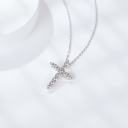 Sotiya Cross Design Round Cut Moissanite Necklace Sterling Silver-Sotiya