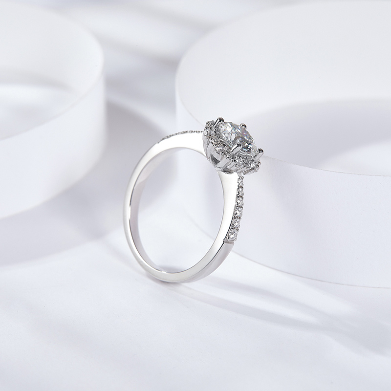 Sotiya Flower Halo Round Cut Moissanite Engagement Ring Sterling Silver-Sotiya