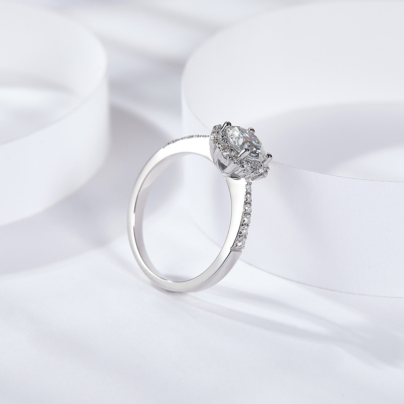 Sotiya Flower Halo Round Cut Moissanite Engagement Ring Sterling Silver-Sotiya