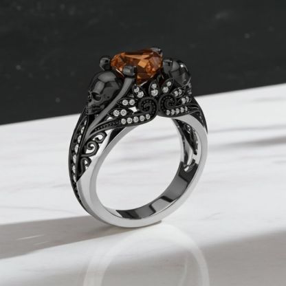 Sotiya Gothic Skull Heart Cut Coffee Engagement Ring Sterling Silver-Sotiya