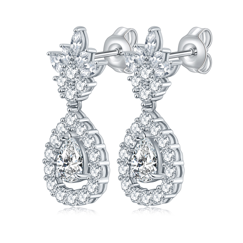 Sotiya Pineapple Design Pear Cut Moissanite Drop Earrings Sterling Silver-Sotiya