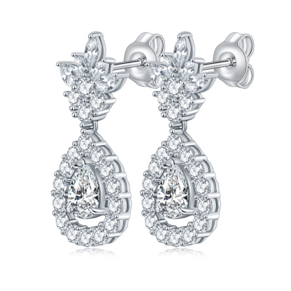 Sotiya Pineapple Design Pear Cut Moissanite Drop Earrings Sterling Silver-Sotiya