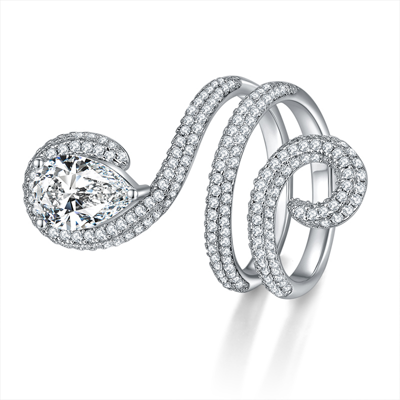 Sotiya Pear Cut Moissanite Surround Cocktail Ring Sterling Silver-Sotiya